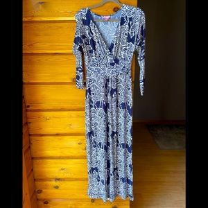 Lilly Pulitzer long sleeve dress - white & dark blue zebra print. Size Medium.